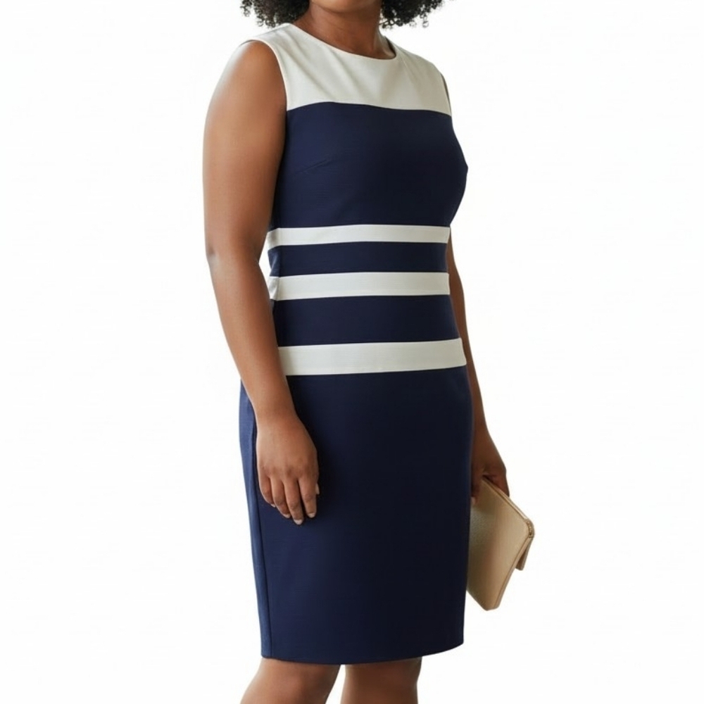 Lauren Ralph Lauren Dress Size 16 Navy Blue White Striped Sleeveless Lined New